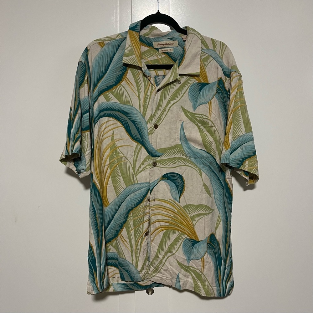 Tommy Bahama Tropical Palm Short Sleeve Shirt 100% Silk Size Large Resort - Picture 2 of 8